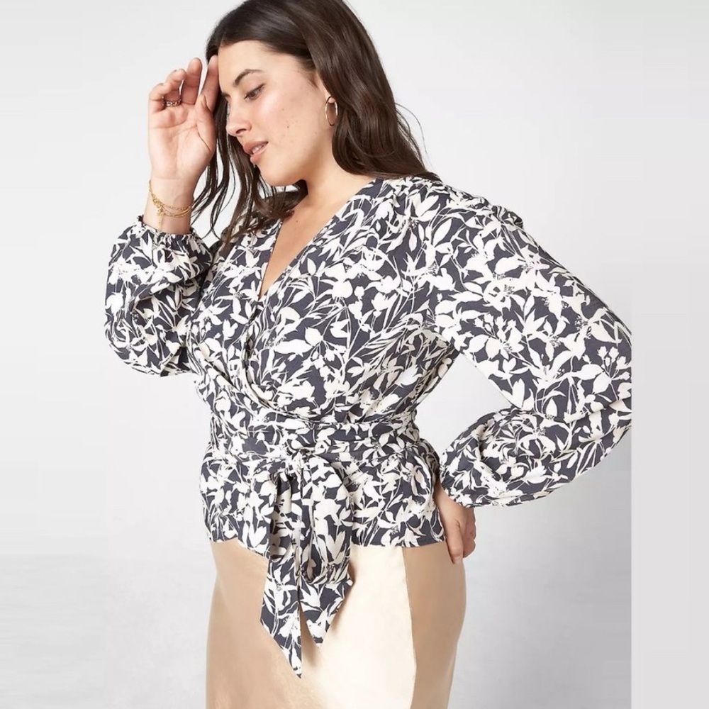 Lane Bryant Brown and Tan Floral Blouse